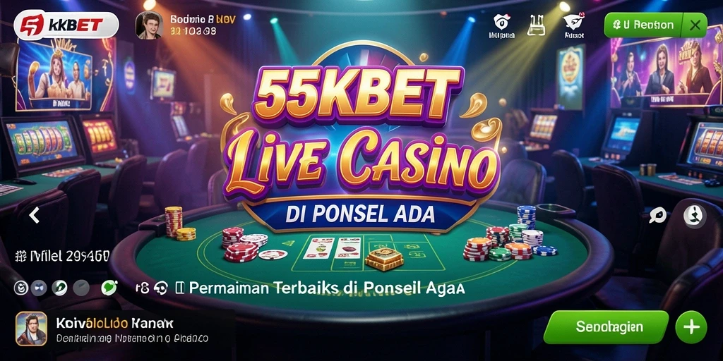 Screenshot utama 55KBET menampilkan dealer profesional dalam permainan Live Casino.