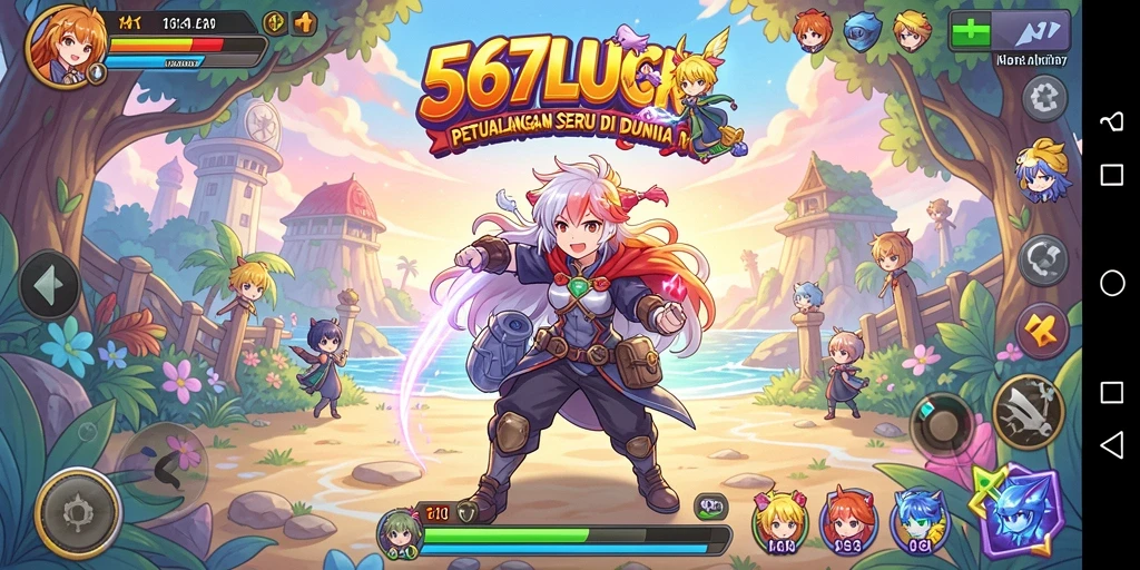 Tampilan gameplay penuh aksi di 567LUCK dengan karakter Anime.