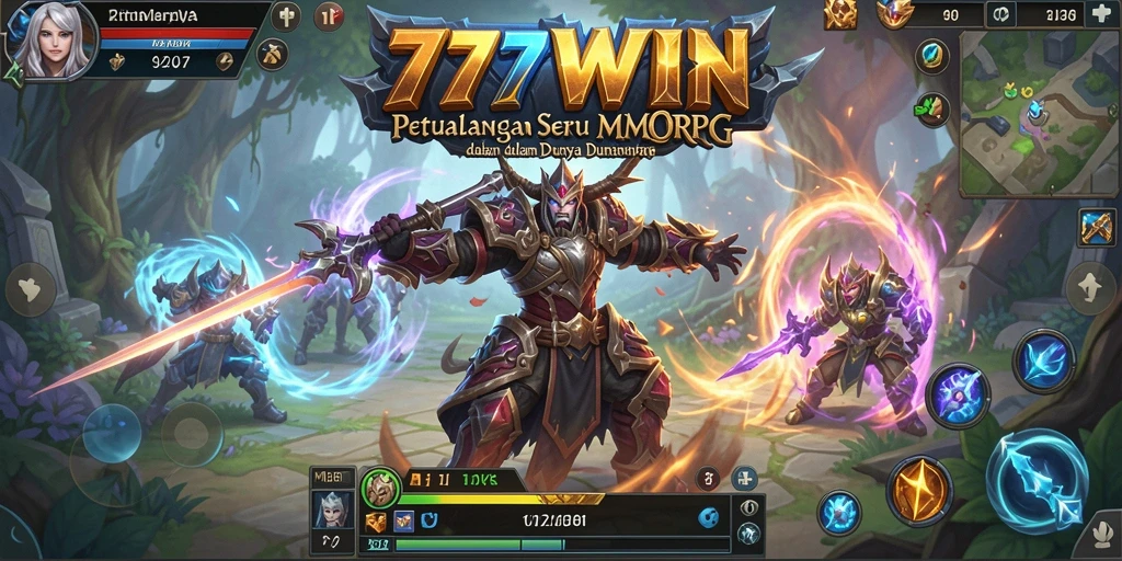 Screenshot 777WIN menampilkan pertempuran epik di dunia MMORPG.