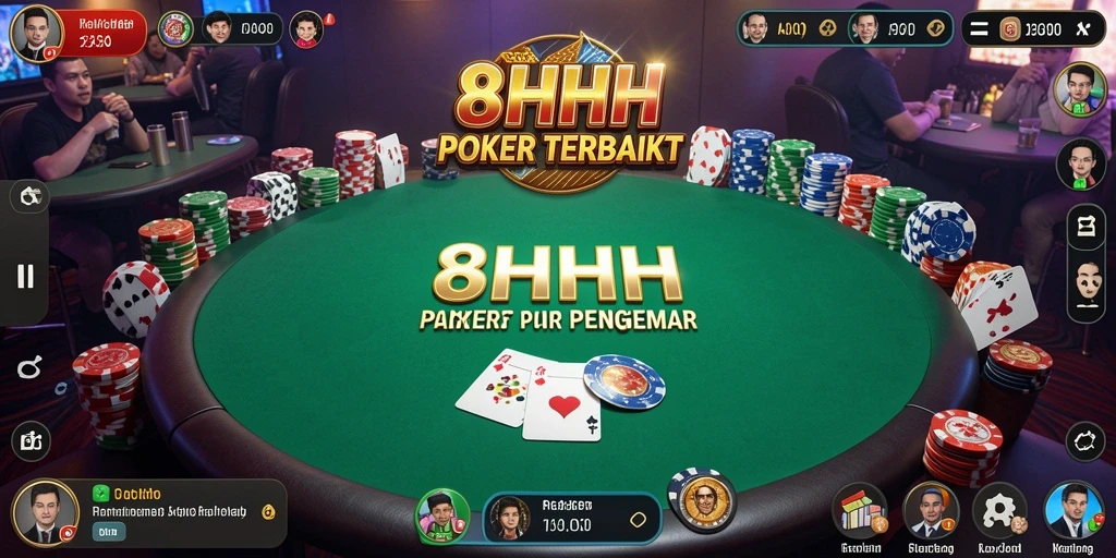Tampilan gameplay poker di aplikasi 8HHH yang menarik.