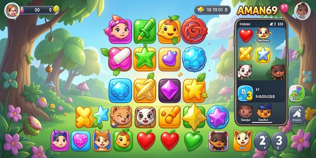 Tangkapan layar gameplay AMAN69 yang penuh warna dan menyenangkan.