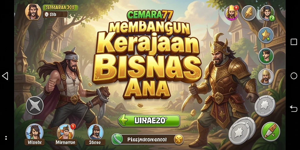 Screenshot CEMARA77 menampilkan pemain membangun kerajaan bisnis dengan grafis menarik.