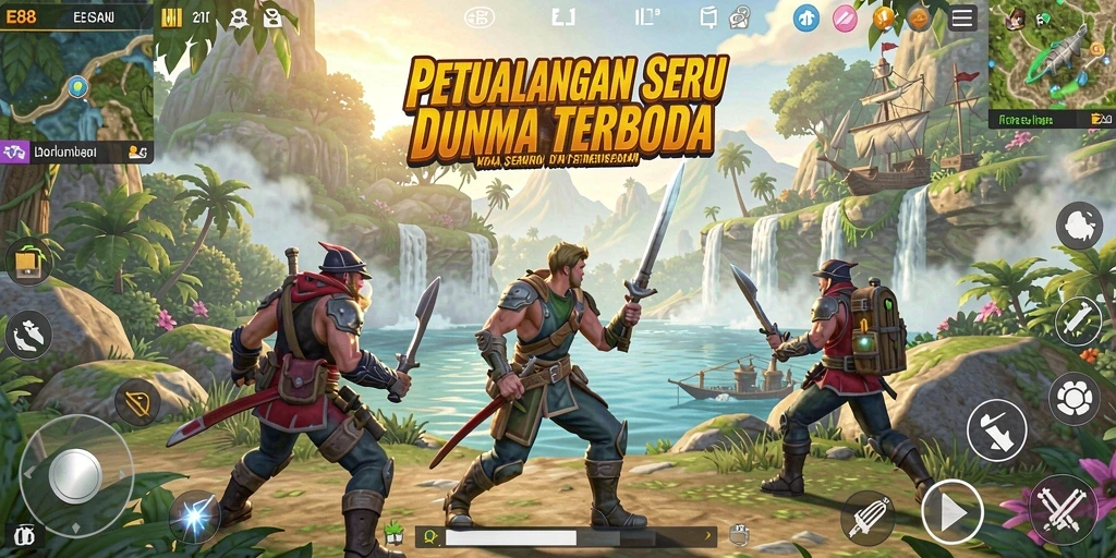 Gameplay E88 menampilkan eksplorasi dunia terbuka yang luas dan dinamis.