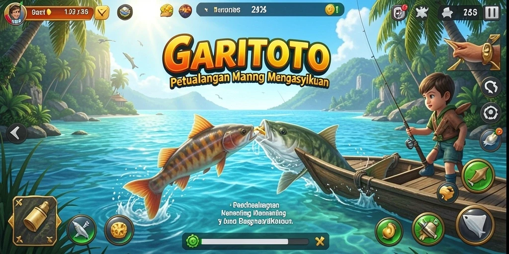 Tangkapan ikan terbesar dalam GARITOTO dengan latar belakang laut yang indah.