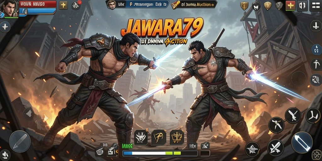 Tampilan gameplay seru JAWARA79 saat bertarung melawan musuh.
