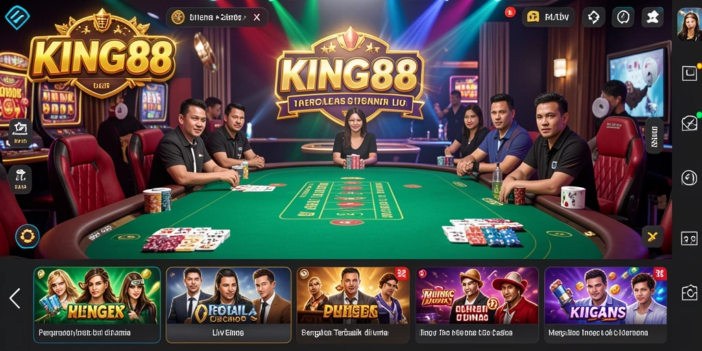 Screenshot KING88 menampilkan dealer langsung di permainan blackjack Live Casino.