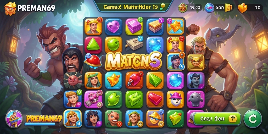Tangkapan layar utama menampilkan grafik cerah dan gameplay seru Match-3.