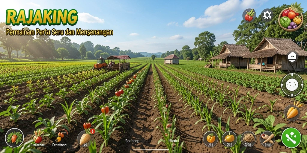 Tampilan menarik dari gameplay RAJAKING dengan suasana pertanian.