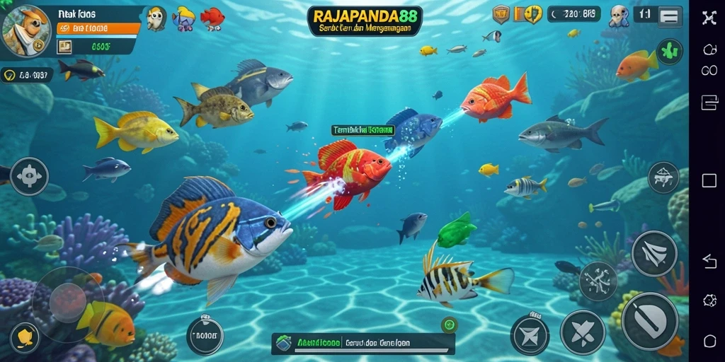 Screenshot menunjukkan aksi seru dalam game Tembak Ikan RAJAPANDA88.