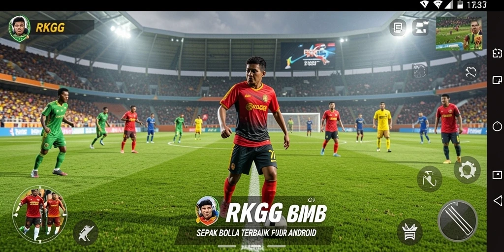 Tangkapan layar utama RKGG menampilkan aksi seru dalam permainan sepak bola.