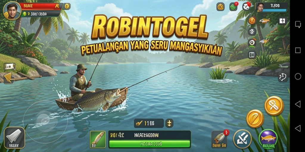 Tampilan menarik dari gameplay ROBINTOGEL yang menampilkan aksi memancing.