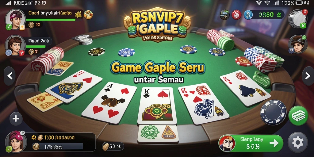 Screenshot utama RSNVIP7 menampilkan gameplay Gaple yang menarik dan antarmuka yang user-friendly.