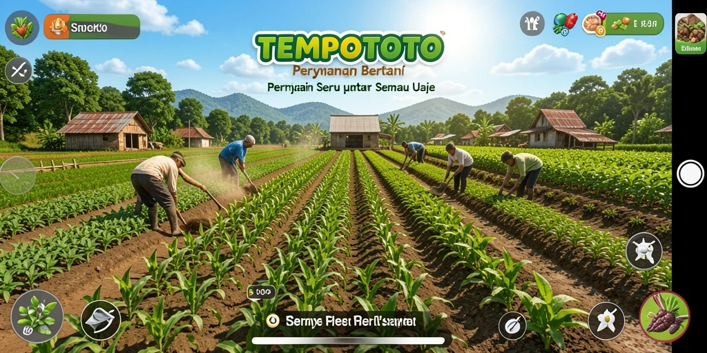 Tampilan gameplay TEMPOTOTO menampilkan aktivitas bertani yang seru.