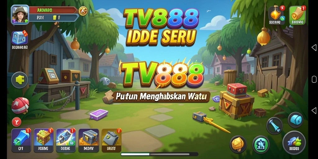 Tangkapan layar permainan TV888 menampilkan karakter yang sibuk mengumpulkan sumber daya.